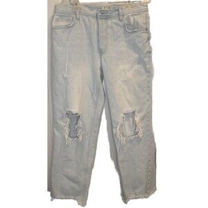 We the Free Light Wash Straight Leg Cropped Distressed Raw Hem Jeans Sz 29